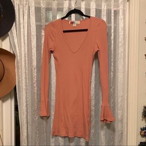 Free People Ribbed Long Sleeve Peach/ Pink Dress